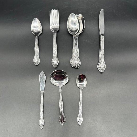 Vintage Flatware Set Royal Baroque Imperial Stainless Korea 1970s Lot Of 19 - Picture 1 of 8